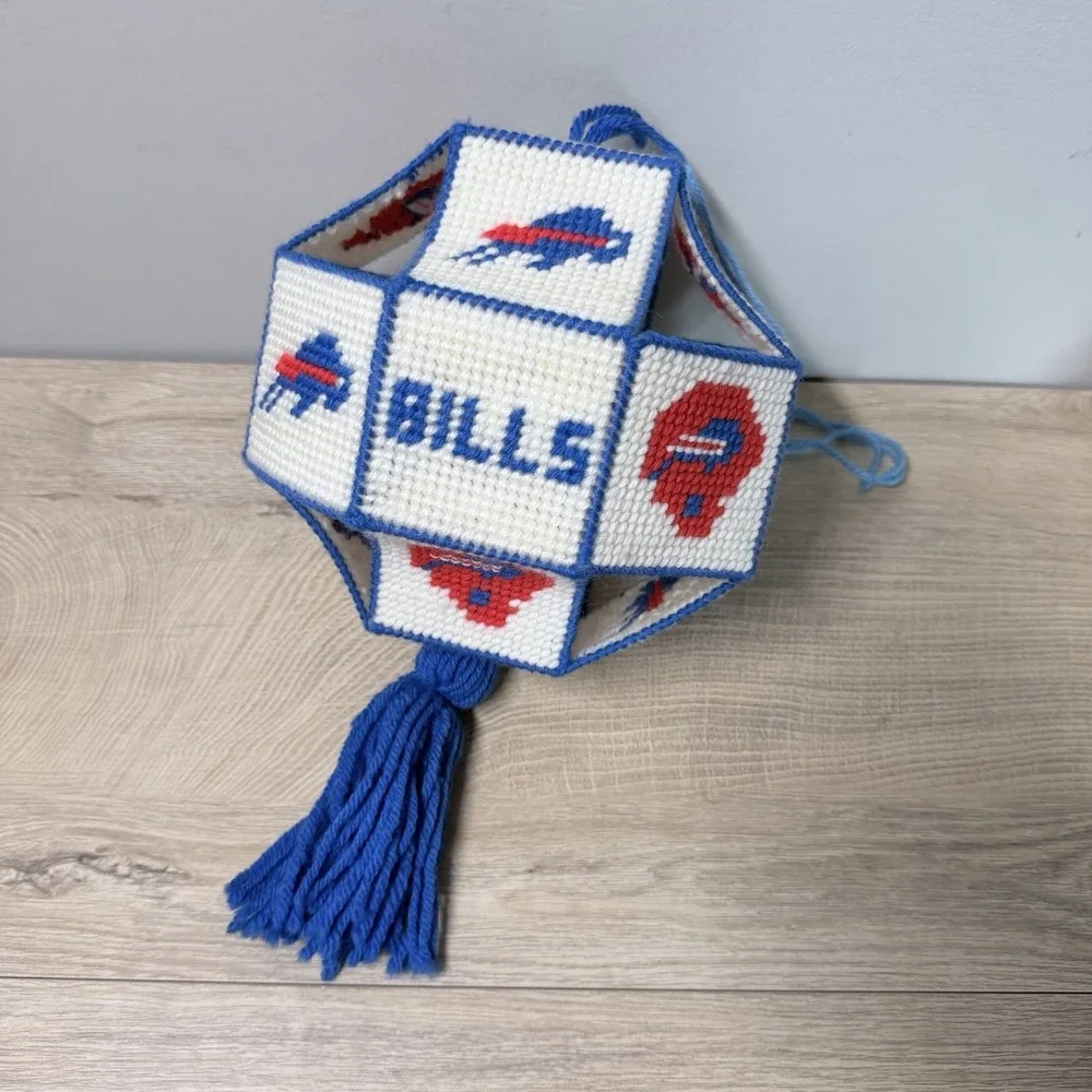 Buffalo Bills Needlepoint Plastic Canvas Hanging  Decor Tassel Handmade 1990s